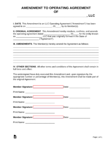 Amendment To LLC Operating Agreement Template amendment-to-llc-operating-agreement-template