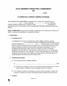 California Single Member LLC Operating Agreement Template california-single-member-llc-operating-agreement-template
