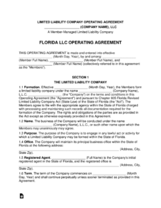 Florida Multi Member LLC Operating Agreement Template florida-multi-member-llc-operating-agreement-template